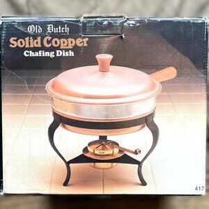 Vintage Old Dutch Solid Copper Chafing Dish w/Box